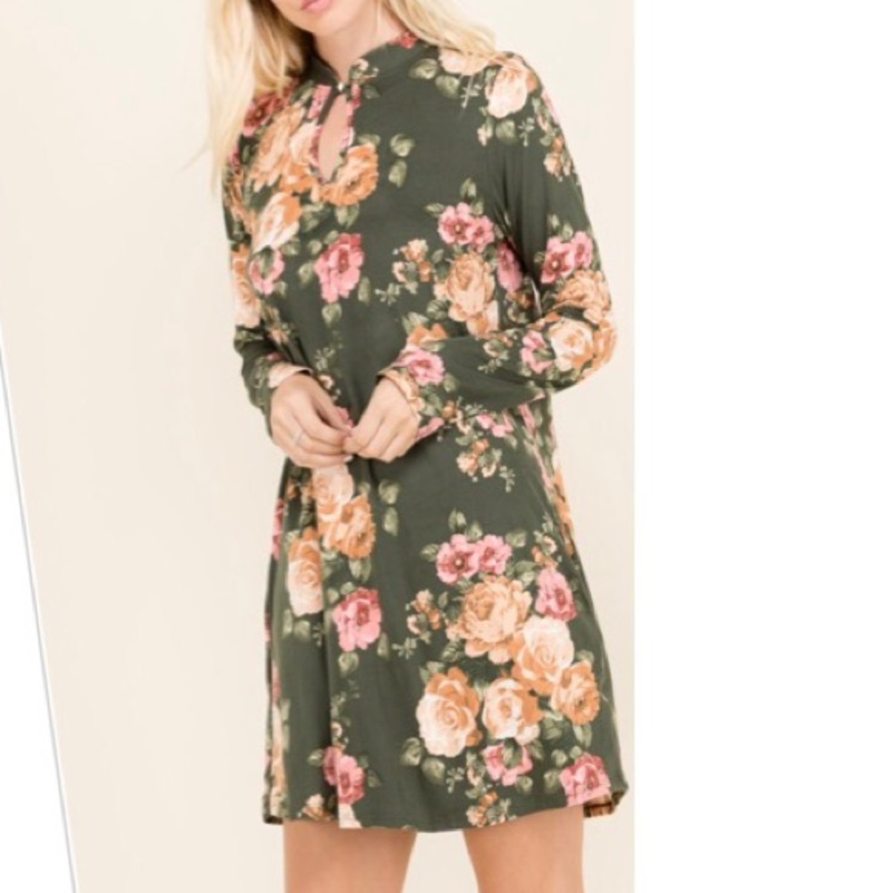 ✨LAST ONES✨Olive floral side pocket swing dress - Picture 3 of 6